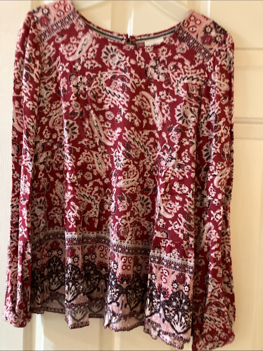 Knox Rose Red Paisley Long-Sleeve Blouse